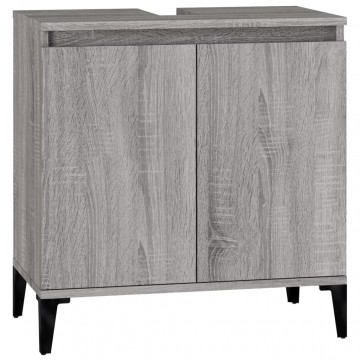 Set mobilier de baie, 3 piese, gri sonoma, lemn prelucrat - Img 8