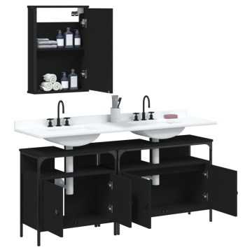 Set mobilier de baie, 3 piese, negru, lemn compozit - Img 4