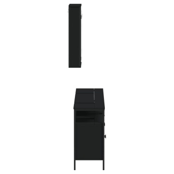 Set mobilier de baie, 3 piese, negru, lemn compozit - Img 6