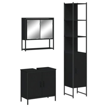 Set mobilier de baie, 3 piese, negru, lemn compozit - Img 2