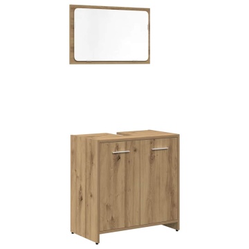 Set mobilier de baie, 3 piese, stejar artizanal, lemn prelucrat - Img 4