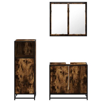 Set mobilier de baie, 3 piese, stejar fumuriu, lemn prelucrat - Img 8