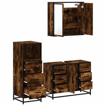 Set mobilier de baie, 3 piese, stejar fumuriu, lemn prelucrat - Img 5