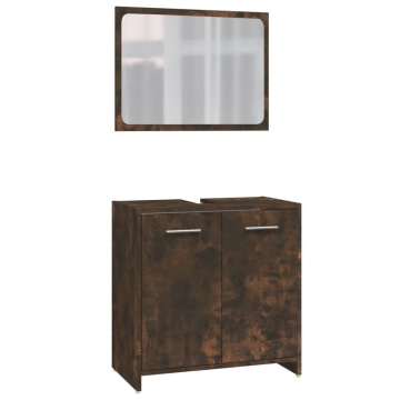 Set mobilier de baie, 3 piese, stejar fumuriu, lemn prelucrat - Img 6