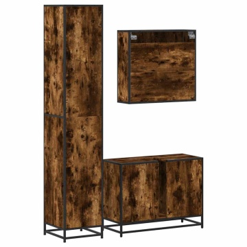 Set mobilier de baie, 3 piese, stejar fumuriu, lemn prelucrat - Img 6