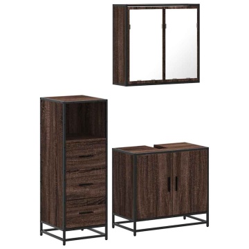 Set mobilier de baie, 3 piese, stejar maro, lemn prelucrat - Img 2