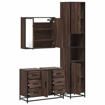 Set mobilier de baie, 3 piese, stejar maro, lemn prelucrat - Img 7