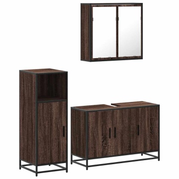 Set mobilier de baie, 3 piese, stejar maro, lemn prelucrat - Img 2