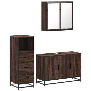 Set mobilier de baie, 3 piese, stejar maro, lemn prelucrat - Img 2