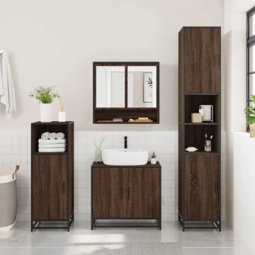Set mobilier de baie, 3 piese, stejar maro, lemn prelucrat - Img 3