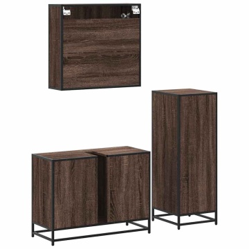 Set mobilier de baie, 3 piese, stejar maro, lemn prelucrat - Img 7