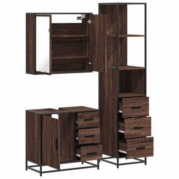 Set mobilier de baie, 3 piese, stejar maro, lemn prelucrat - Img 7