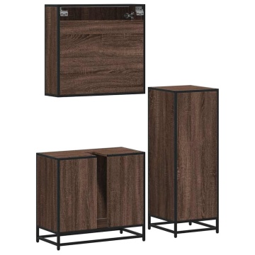 Set mobilier de baie, 3 piese, stejar maro, lemn prelucrat - Img 6