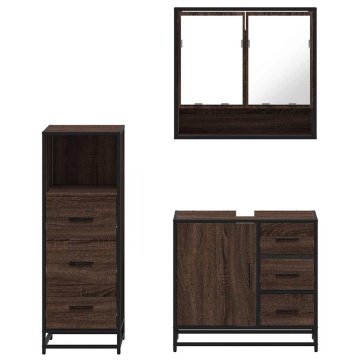 Set mobilier de baie, 3 piese, stejar maro, lemn prelucrat - Img 8
