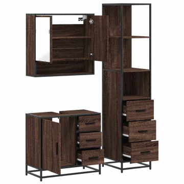 Set mobilier de baie, 3 piese, stejar maro, lemn prelucrat - Img 7