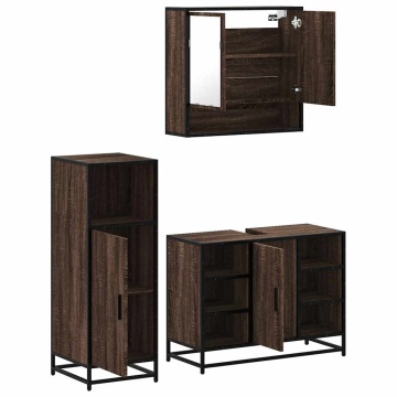 Set mobilier de baie, 3 piese, stejar maro, lemn prelucrat - Img 5