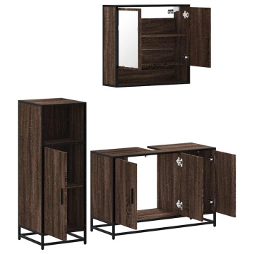 Set mobilier de baie, 3 piese, stejar maro, lemn prelucrat - Img 5