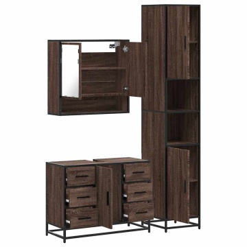 Set mobilier de baie, 3 piese, stejar maro, lemn prelucrat - Img 7