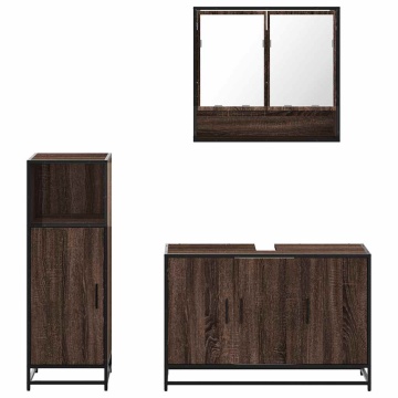 Set mobilier de baie, 3 piese, stejar maro, lemn prelucrat - Img 8