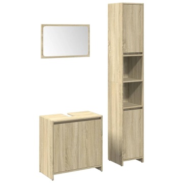 Set mobilier de baie, 3 piese, stejar sonoma, lemn prelucrat - Img 2