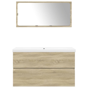 Set mobilier de baie, 3 piese, stejar sonoma, lemn prelucrat - Img 4