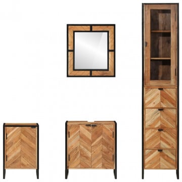 Set mobilier de baie, 4 piese, fier și lemn masiv de acacia - Img 3