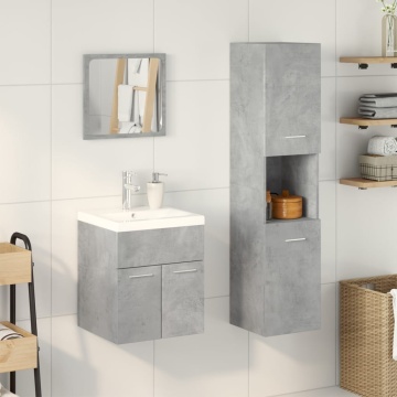 Set mobilier de baie, 4 piese, gri beton, lemn compozit - Img 3