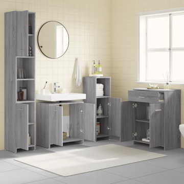 Set mobilier de baie, 4 piese, gri sonoma, lemn prelucrat - Img 3