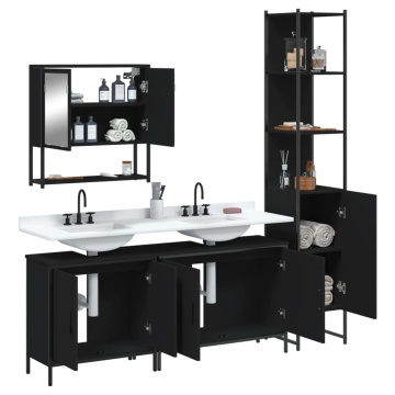 Set mobilier de baie, 4 piese, negru, lemn prelucrat - Img 4