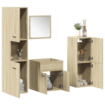 Set mobilier de baie, 4 piese, stejar sonoma, lemn prelucrat - Img 1