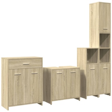 Set mobilier de baie, 4 piese, stejar sonoma, lemn prelucrat - Img 2