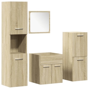 Set mobilier de baie, 4 piese, stejar sonoma, lemn prelucrat - Img 2