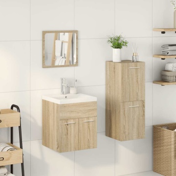 Set mobilier de baie, 4 piese, stejar sonoma, lemn prelucrat - Img 3