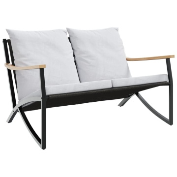 Set mobilier de balcon, 3 piese, cu perne, negru, oțel - Img 3