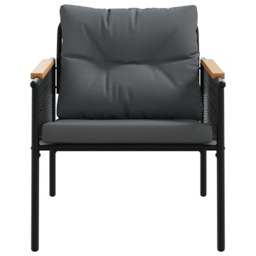 Set mobilier de balcon, 3 piese, cu perne, negru, oțel - Img 5