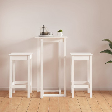 Set mobilier de bar, 3 piese, alb, lemn masiv de pin - Img 1