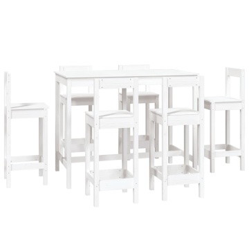 Set mobilier de bar, 7 piese, alb, lemn masiv de pin - Img 2