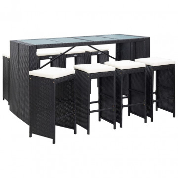 Set mobilier de bar de exterior, negru, poliratan - Img 1