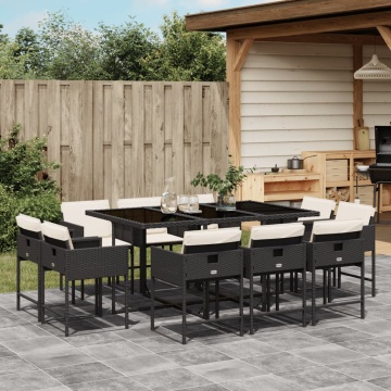 Set mobilier de exterior cu perne, 11 piese, negru, poliratan - Img 1