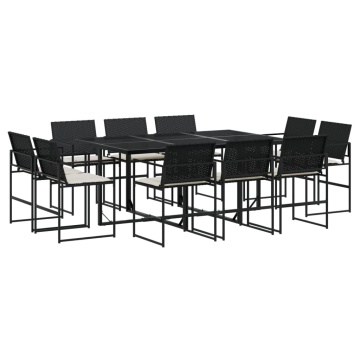 Set mobilier de exterior cu perne, 11 piese, negru, poliratan - Img 2