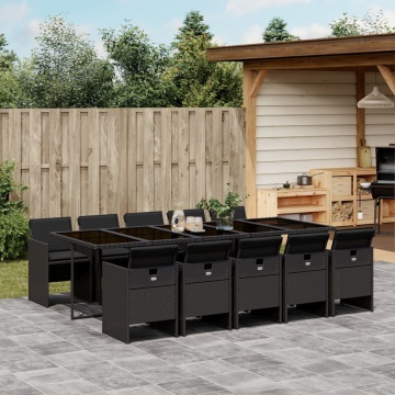 Set mobilier de exterior cu perne, 11 piese, negru, poliratan - Img 1