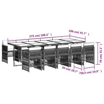 Set mobilier de exterior cu perne, 11 piese, negru, poliratan - Img 5