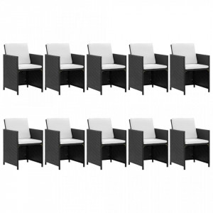 Set mobilier de exterior cu perne, 11 piese, negru, poliratan - Img 2