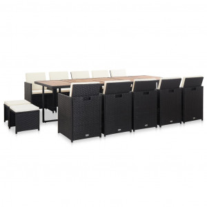 Set mobilier de exterior cu perne, 15 piese, negru, poliratan - Img 1