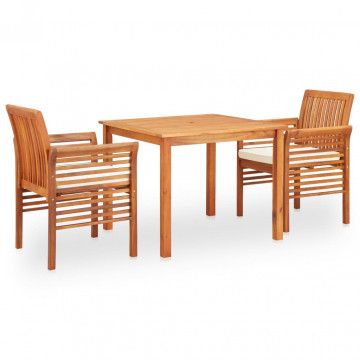Set mobilier de exterior cu perne 3 piese, lemn masiv de acacia - Img 1
