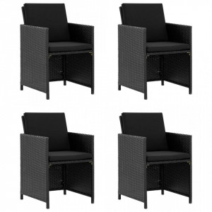 Set mobilier de exterior cu perne, 5 piese, negru, poliratan - Img 2