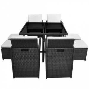 Set mobilier de exterior cu perne, 9 piese, negru, poliratan - Img 4