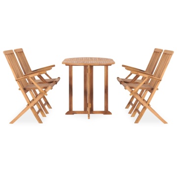 Set mobilier de exterior pliabil, 5 piese, lemn masiv de tec - Img 2