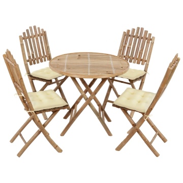 Set mobilier de exterior pliabil, cu perne, 5 piese, bambus - Img 1