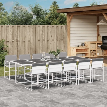 Set mobilier de grădină, 11 piese, cu perne, alb, textilenă - Img 1